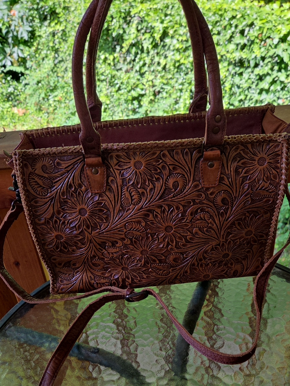 American Darling Tooled Floral Leather Concealed Carry Large Tote Bag